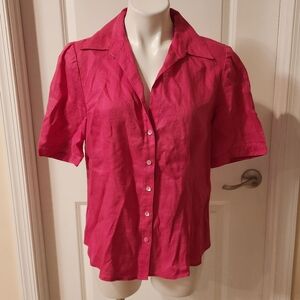 Lafayette 148 New York Pink Linen Blouse Size 12